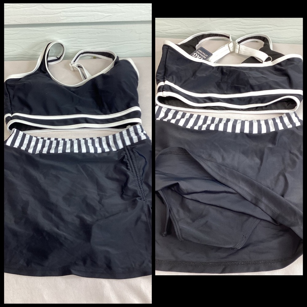 Black High-Waist Swim Skirt with Striped Waistband.41 - Picture 3 of 6